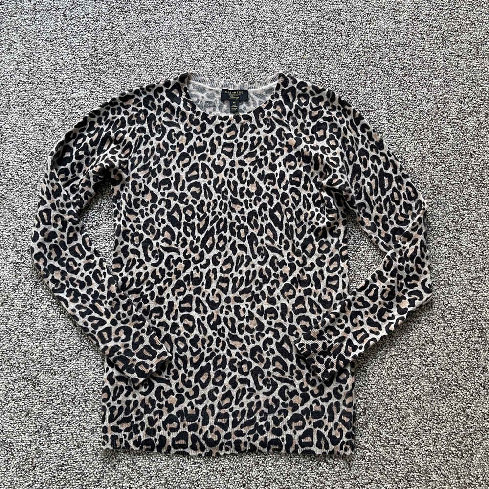 Charter Club Leopard Animal Print Cashmere Knit Sweater Top XS